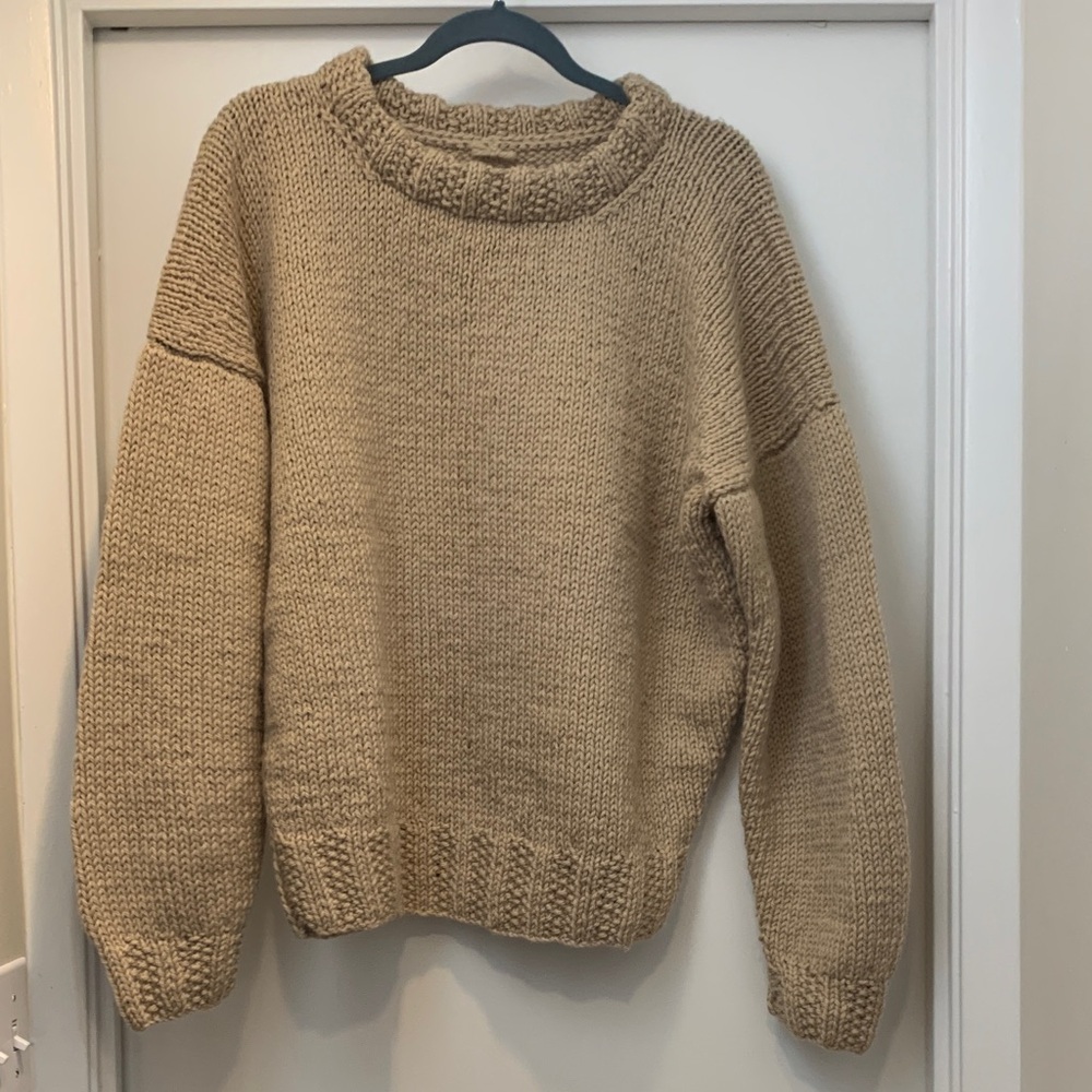 Hand Crafted Chunky Crewneck Sweater in Tan